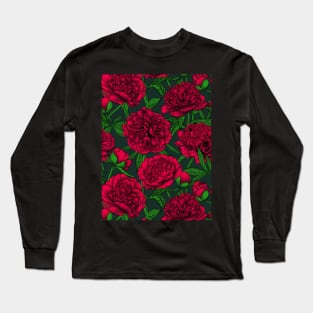 Night peony garden in red and green Long Sleeve T-Shirt